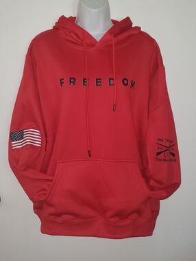 Source Unknown Red 'FREEDOM' Pullover Hoodie with Sleeve Flag
